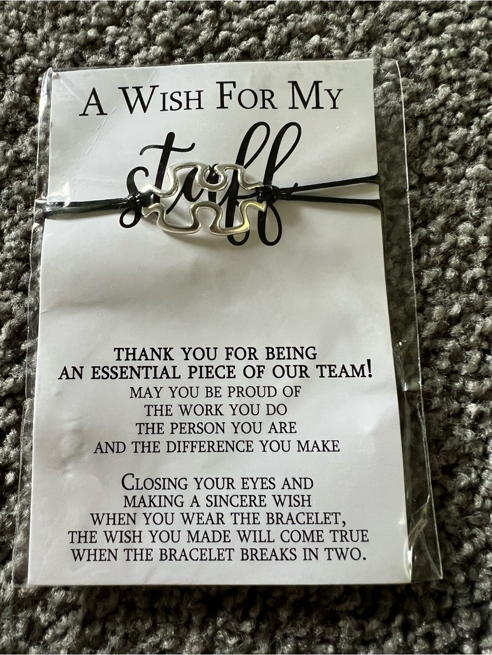 Puzzle Piece Wish Bracelet - Silver Charm on Black Cord